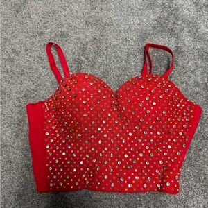 Red studded corset top
